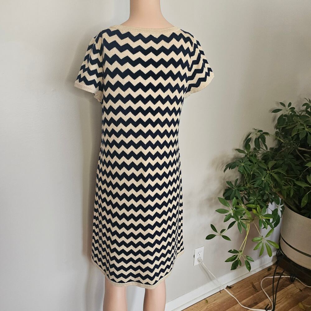 Lilly Pulitzer Chevron Knit Shift Dress Navy Cream Merino Wool Size L - Picture 3 of 9